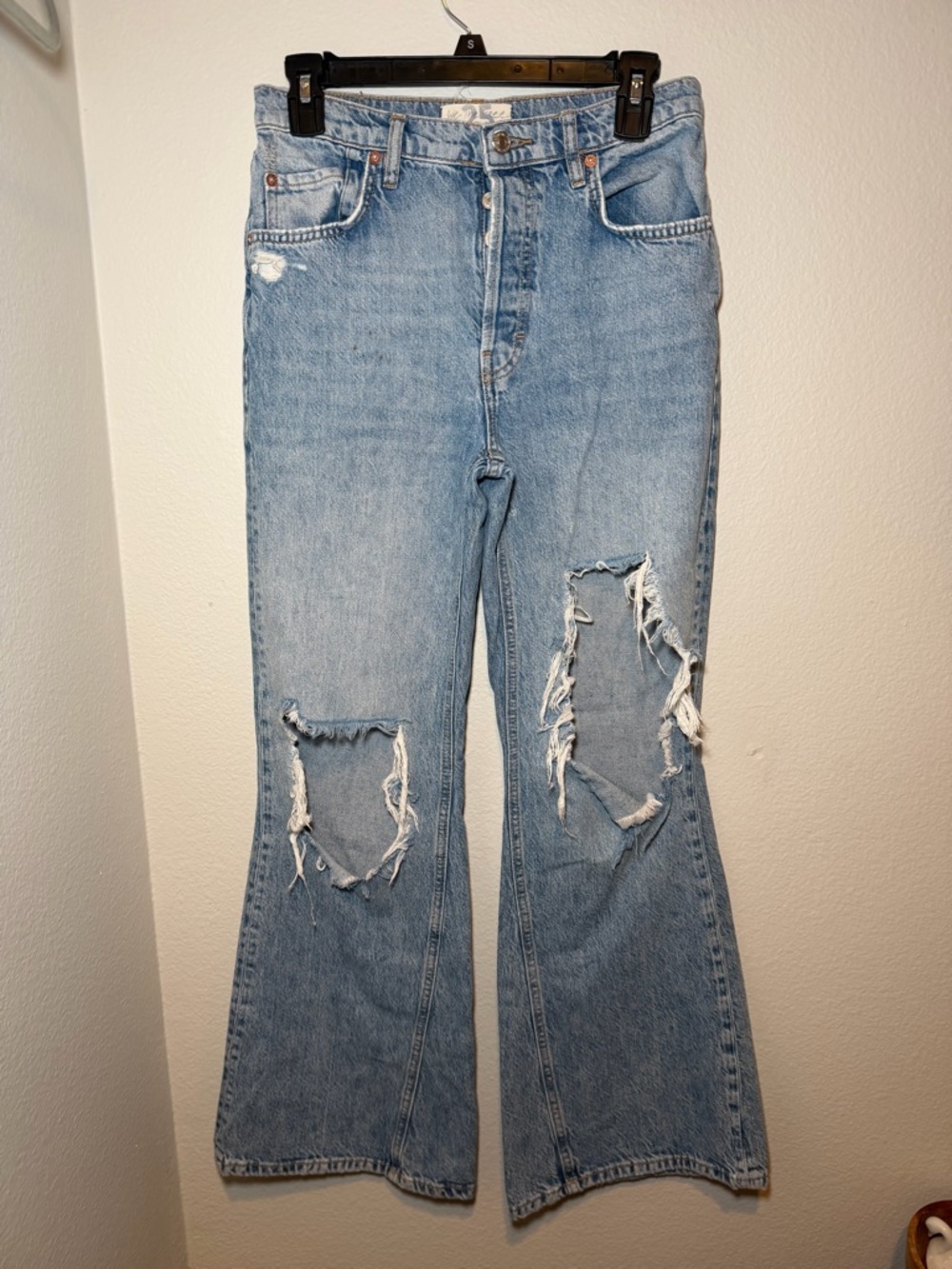 Size 25 We The Free Light Blue Distressed Button Fly Flare Bootcut Jeans